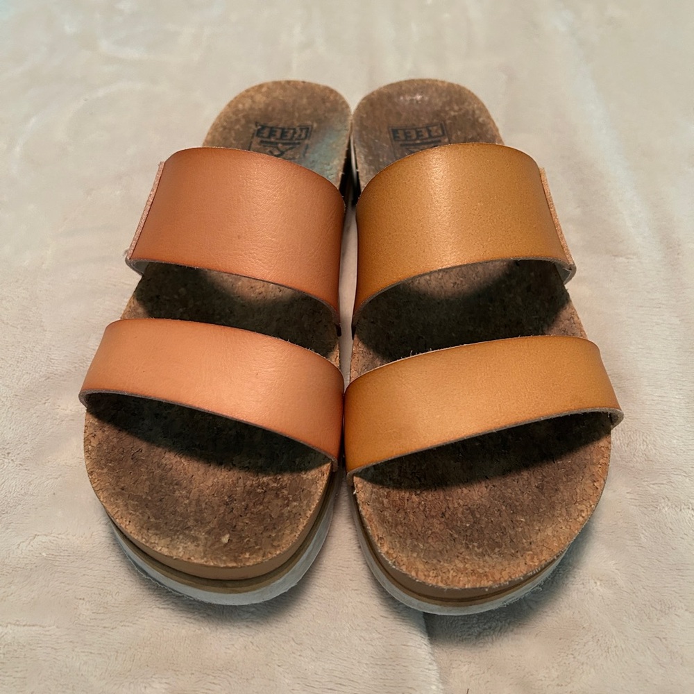 Brown and Tan REEF Slide Sandals